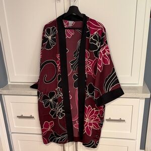 Chico's Pink and Black Floral Kimono